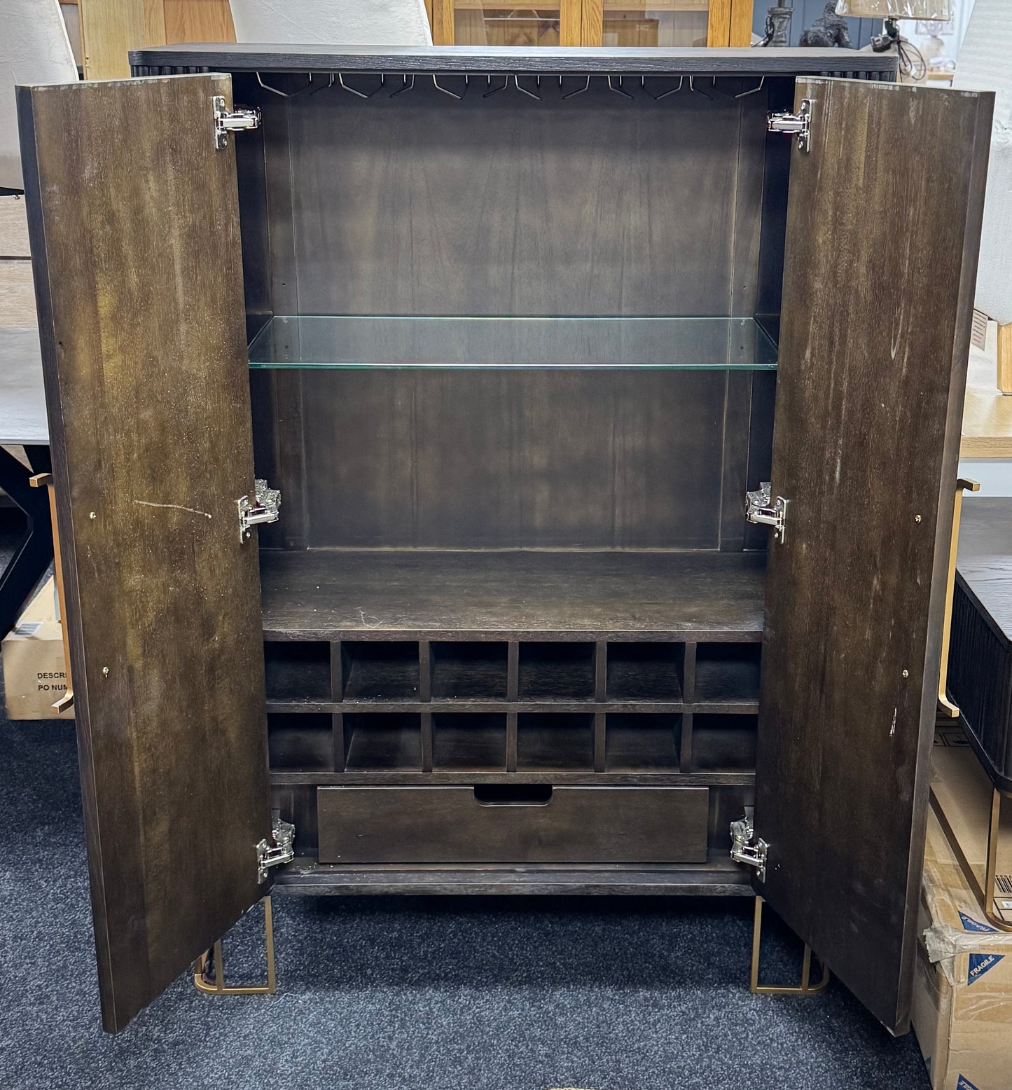 Clearance Dark Brown & Gold Drinks Cabinet
