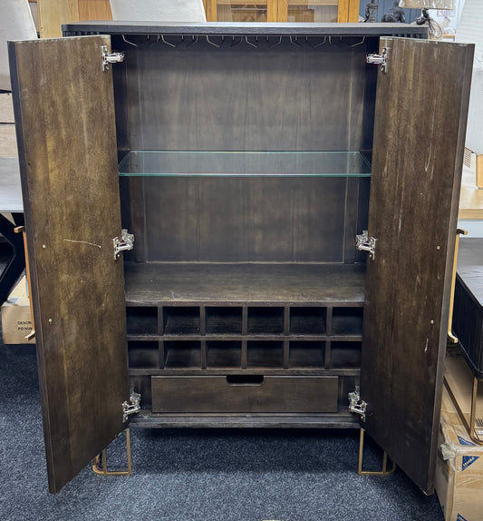 Clearance Dark Brown & Gold Drinks Cabinet