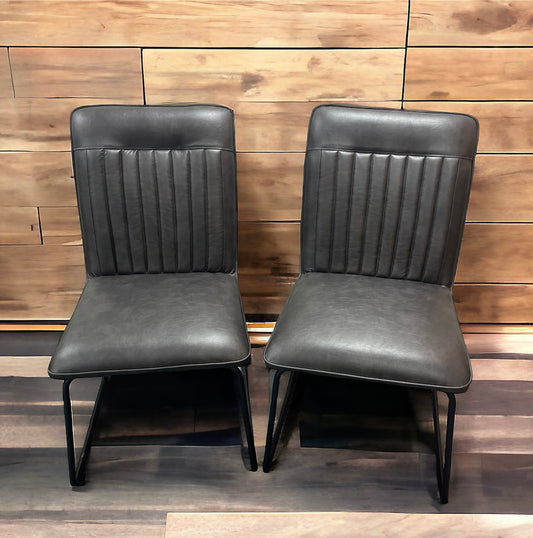 Industrial PU Leather Dining Chairs - Grey (Set Of 4)