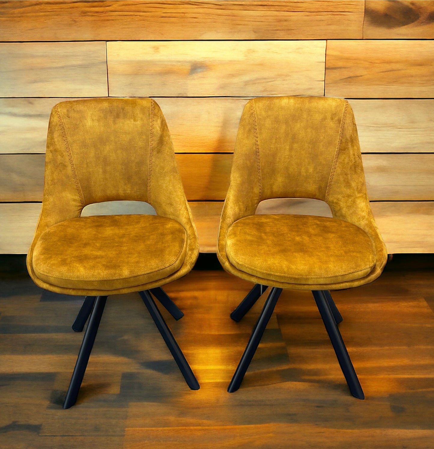 Kasper Velvet Swivel Dining Chairs - Mustard (Pair)