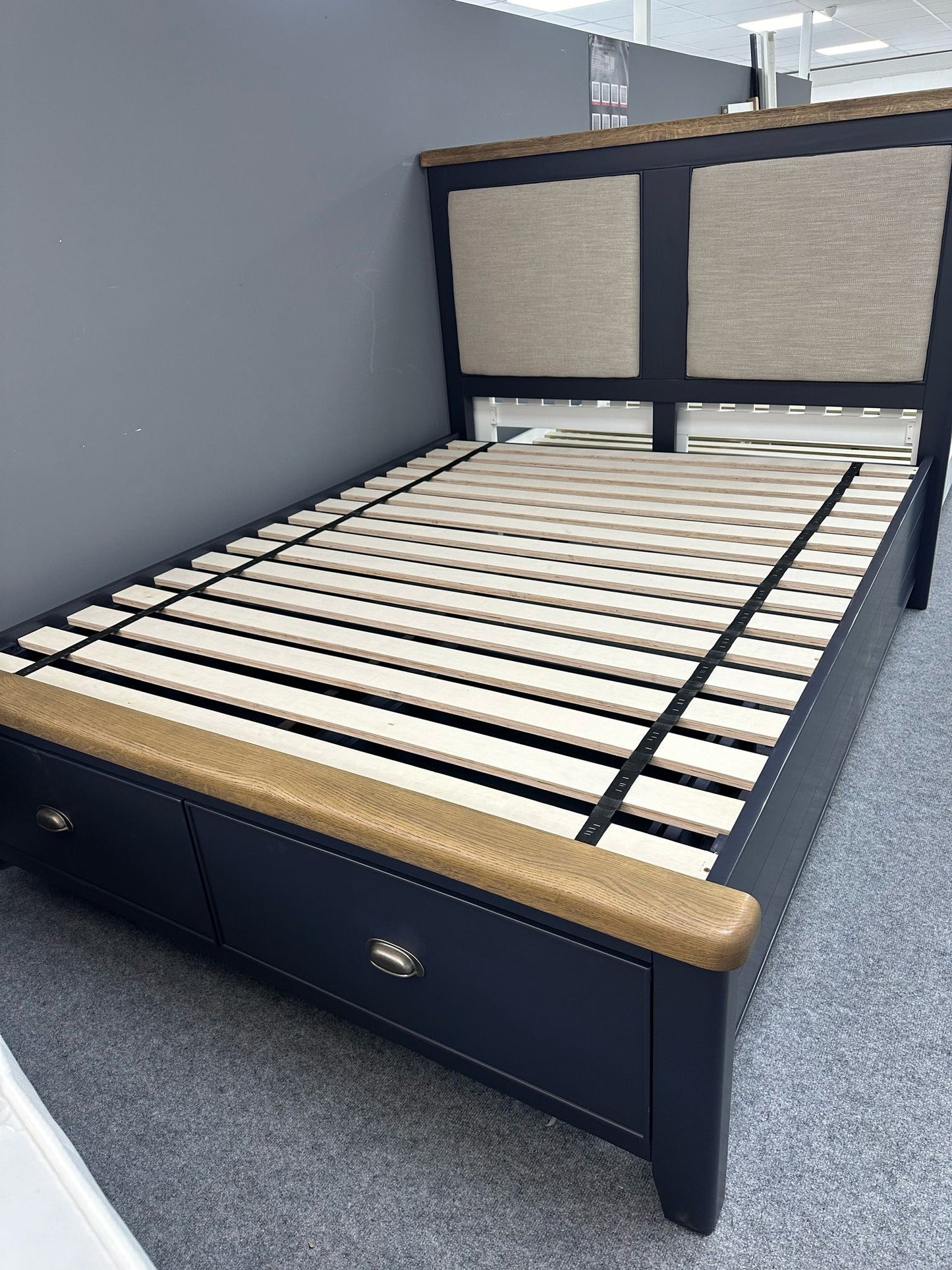 Clearance King Size Blue Bedframe With Drawer Storage