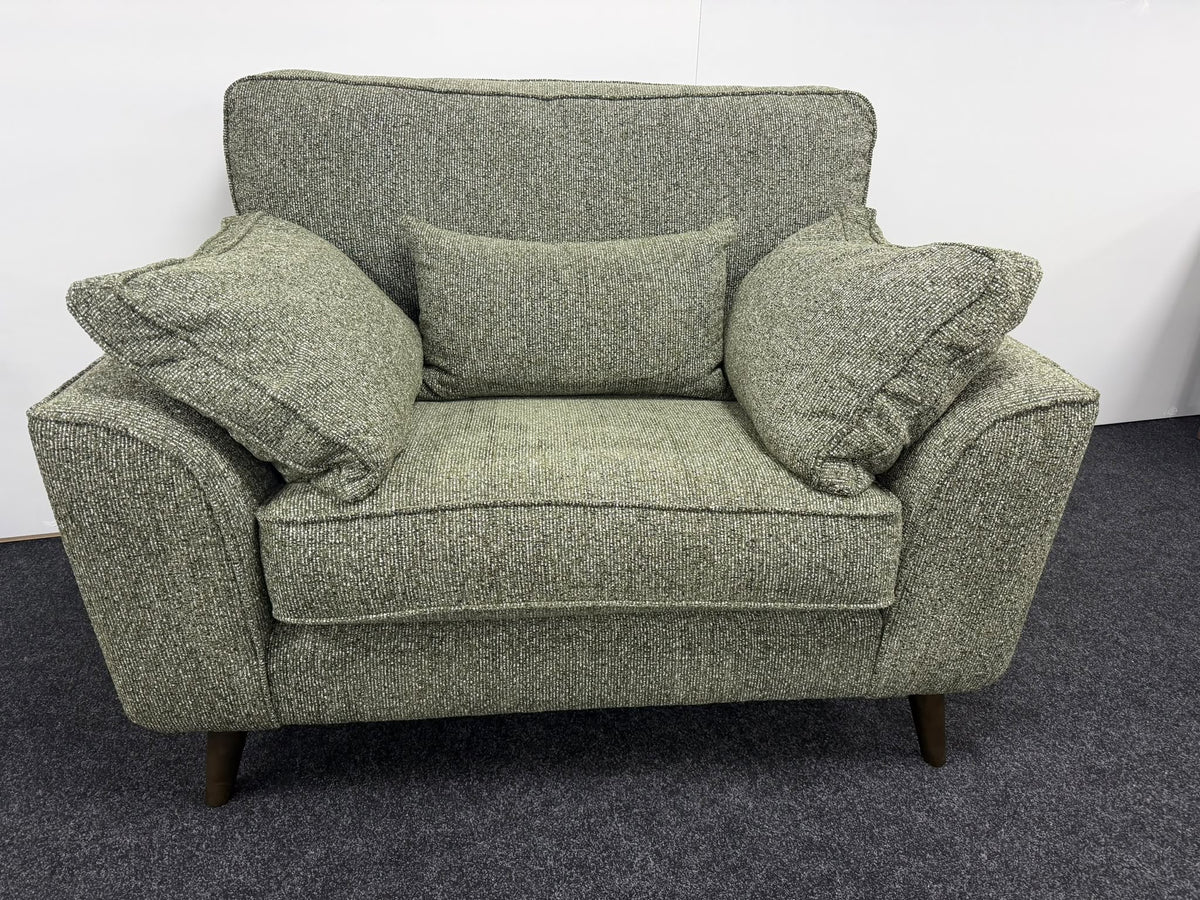 Green RHF Corner sofa & Love Chair