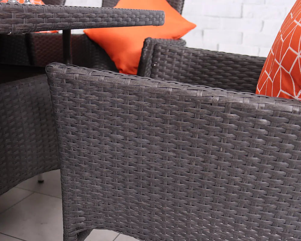 6 Seater Rectangular Stacking Dining Set 150x90cm Table with Black Glass Top, 6 Stacking Nest Base Chairs including Cushions For The Home Interiors