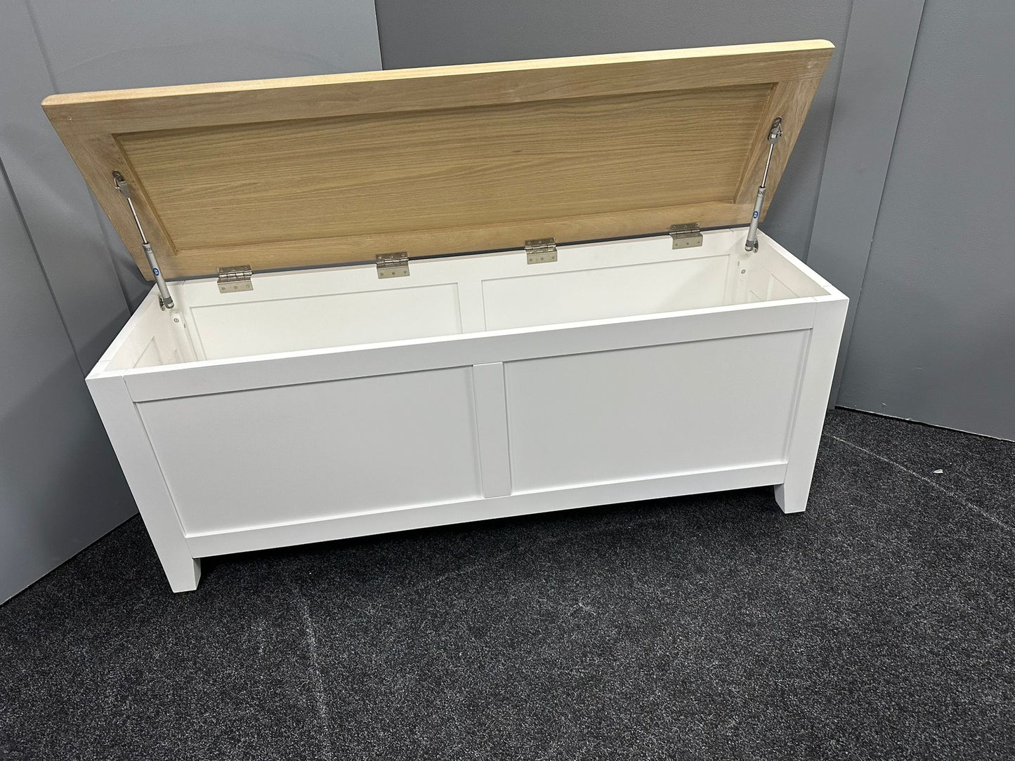 Wide White Blanket Box with oak top