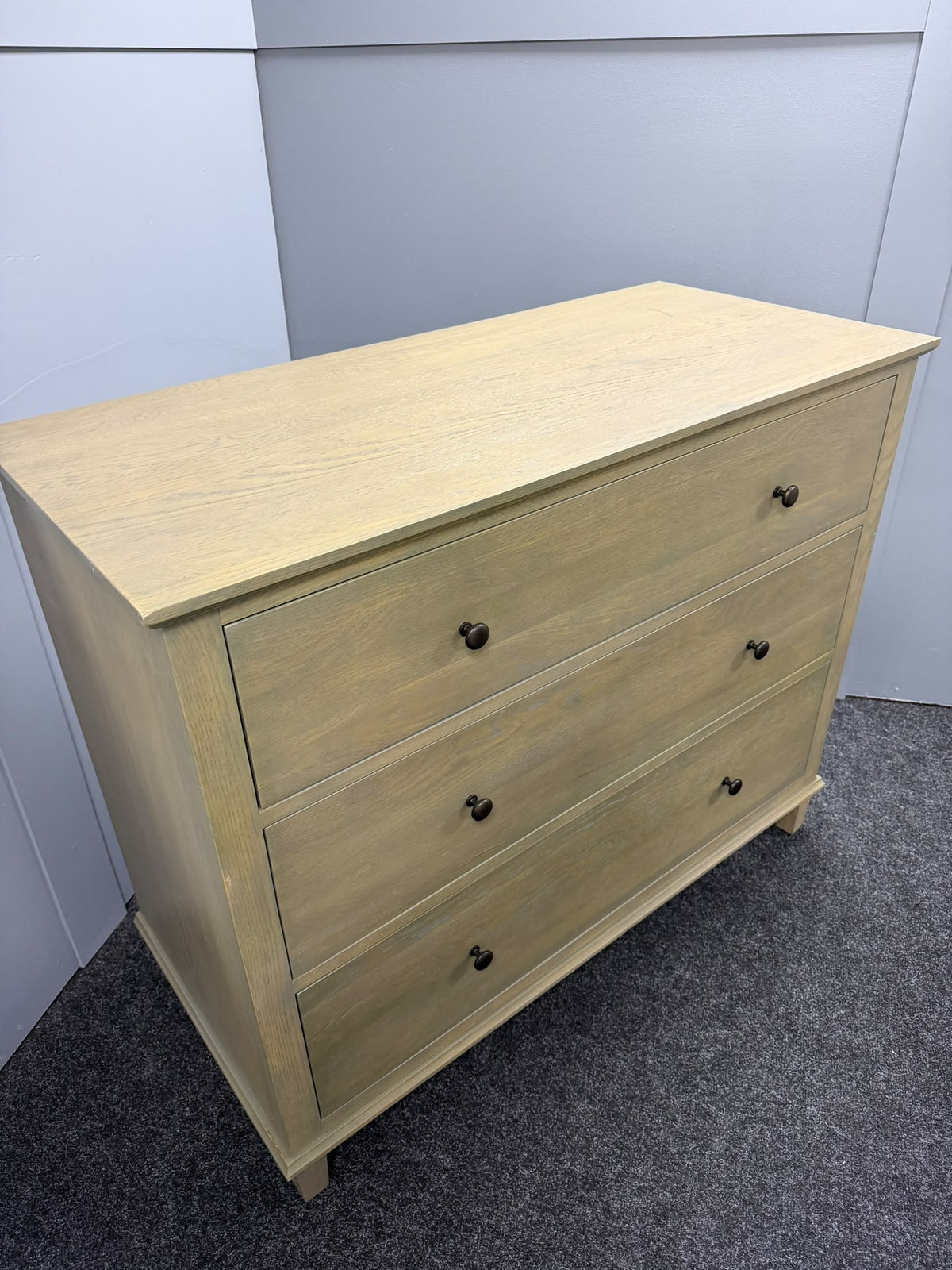 Smoked Oak 3 Drawer Chest Of Drawers