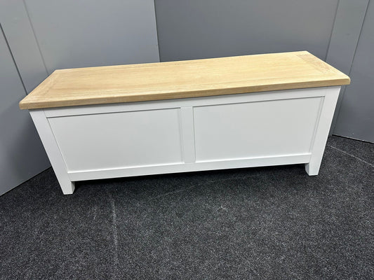 Wide White Blanket Box with oak top