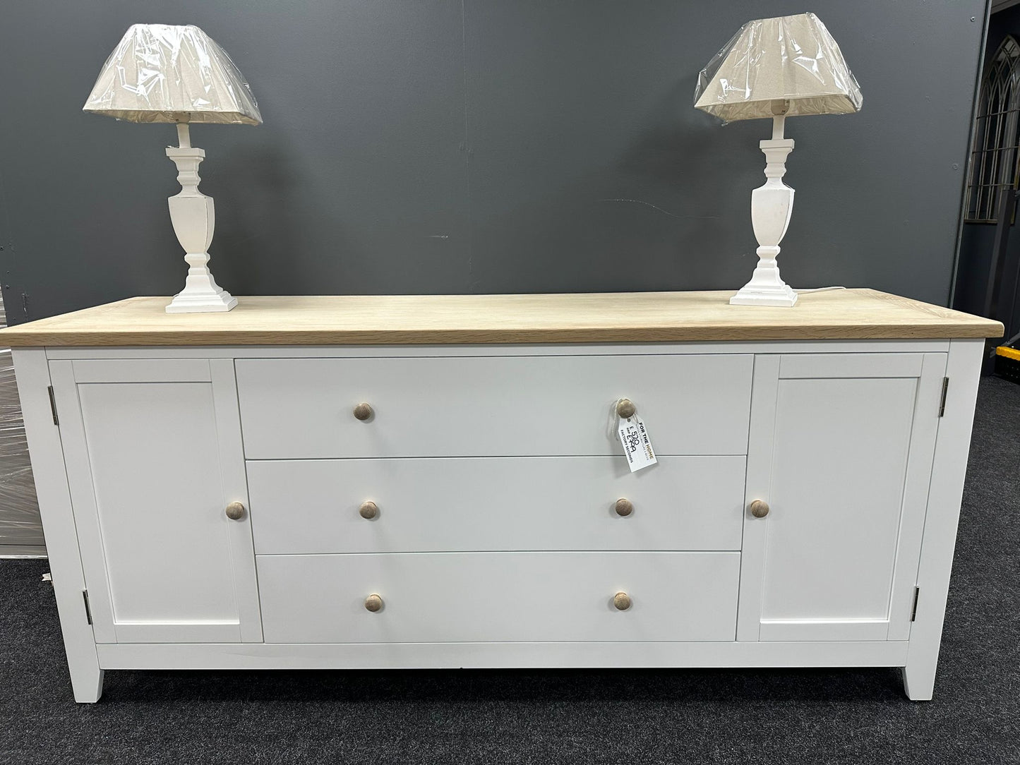 Pure White Large Sideboard With Oak Top