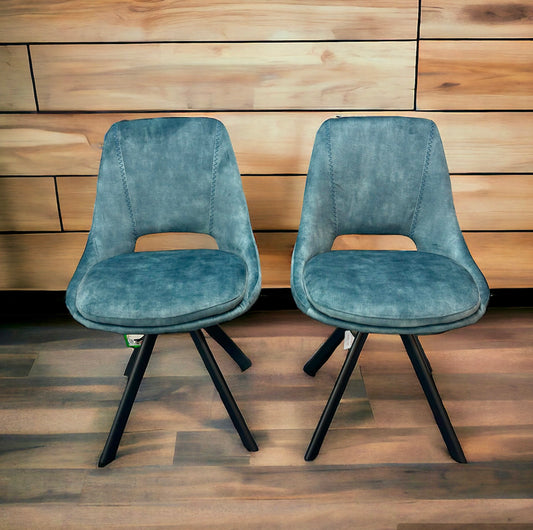 Kasper Velvet Swivel Dining Chairs - Blue (Pair)
