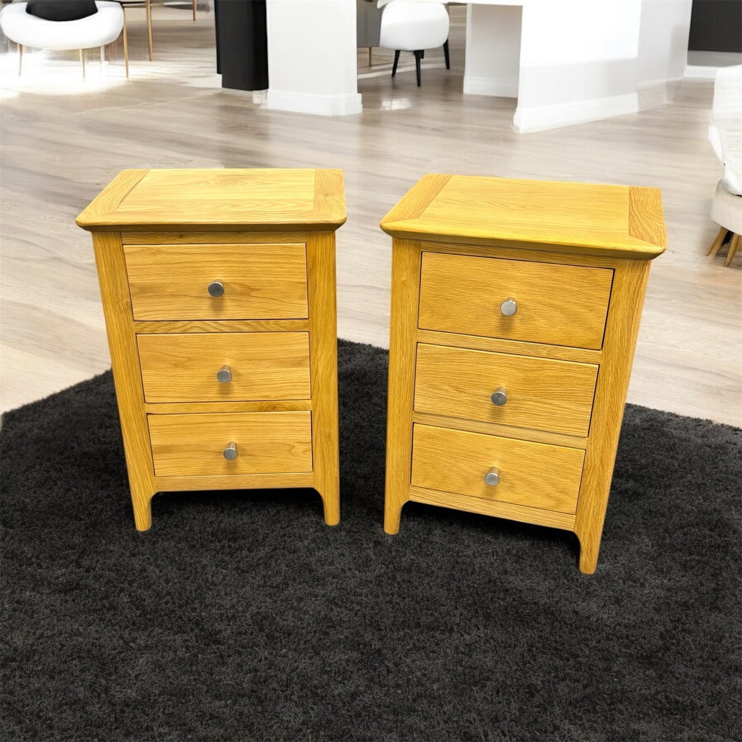 Oak 3 Drawer Bedside Tables (Pair)