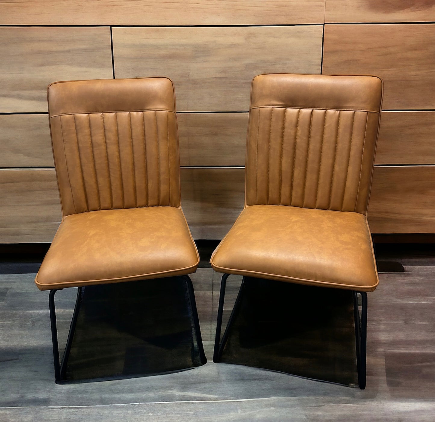 Hew Industrial PU Leather Dining Chairs - Brown (Pair)