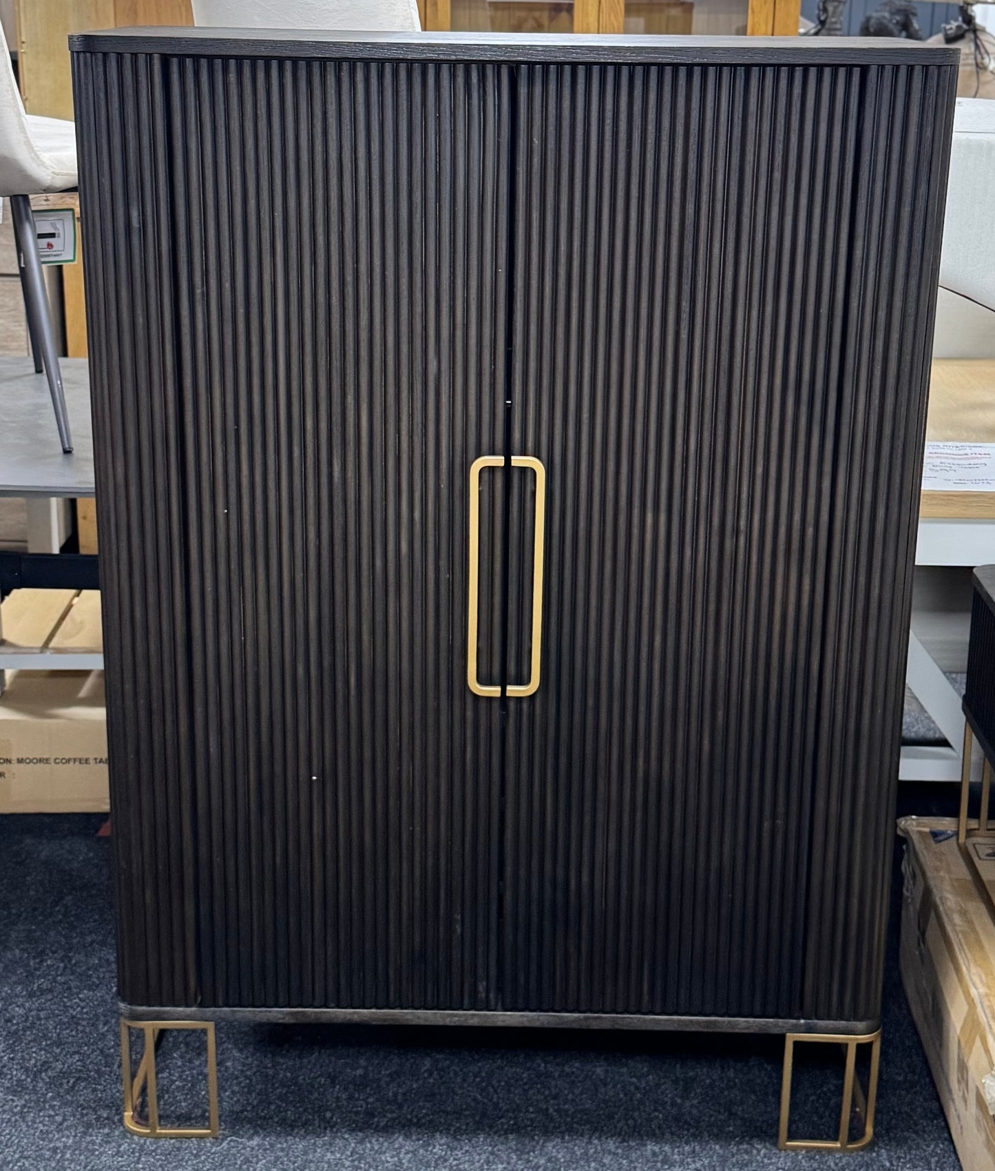 Clearance Dark Brown & Gold Drinks Cabinet
