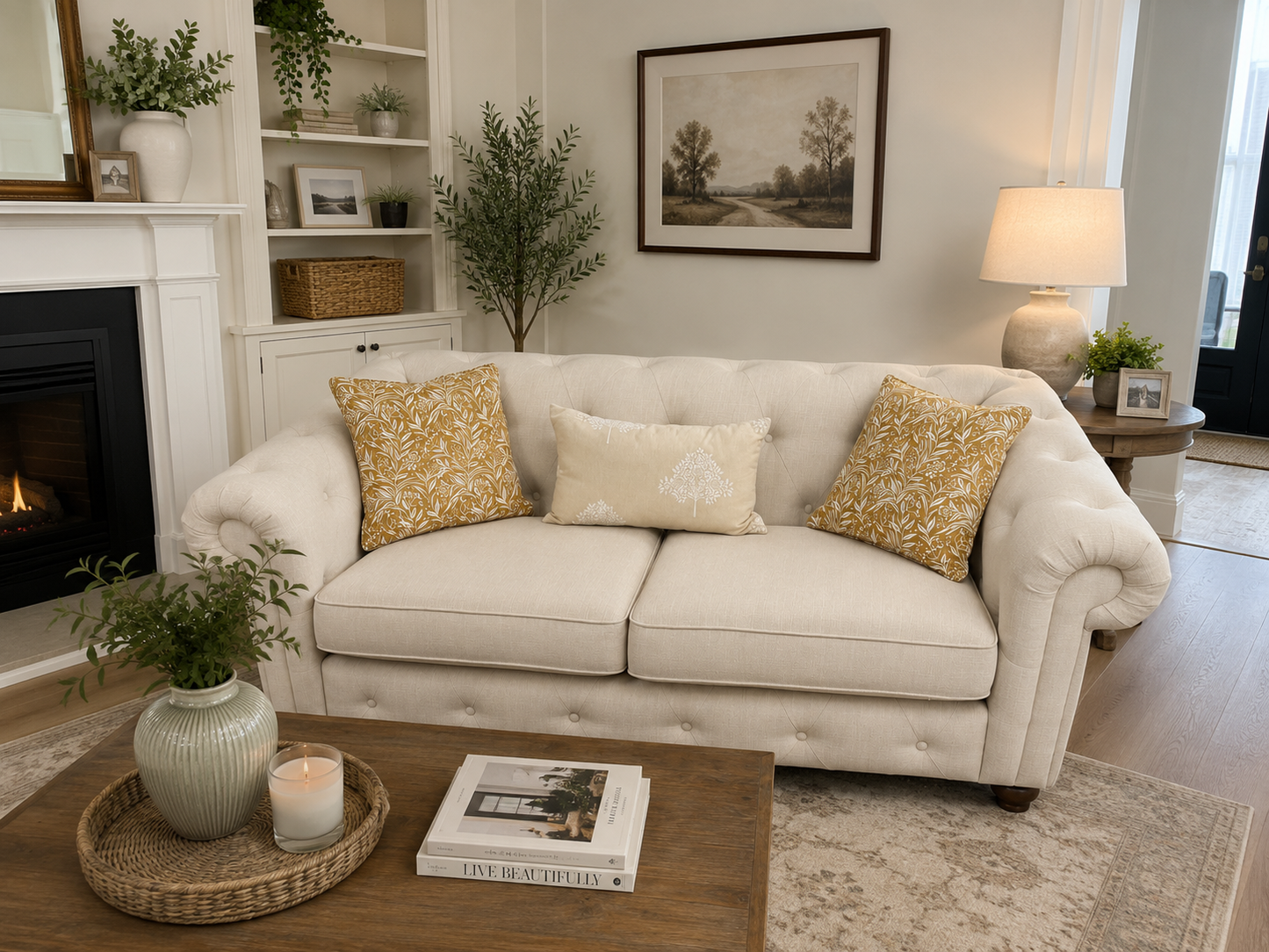 Cream 2 Seater Chesterfield Sofa