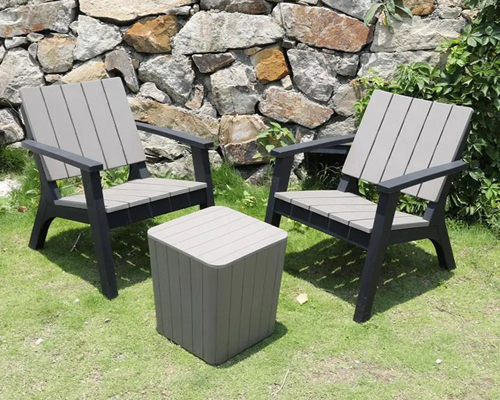 Relax 3pcs Bistro Set - Slatted Wood Grain effect - 2 Arm chairs & 1 Coffee Table For The Home Interiors