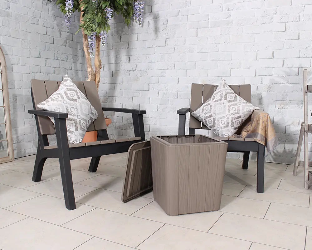 Relax 3pcs Bistro Set - Slatted Wood Grain effect - 2 Arm chairs & 1 Coffee Table For The Home Interiors