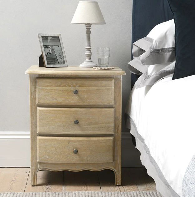 Limewash Oak 3 Drawer Bedside Table