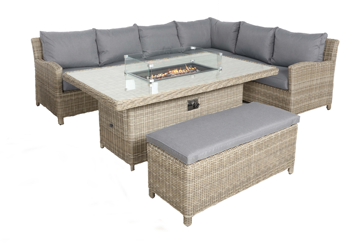 Wentworth 7Pc Deluxe Modular Corner Dining Set w/ 170 x 100cm Firepit Table For The Home Interiors