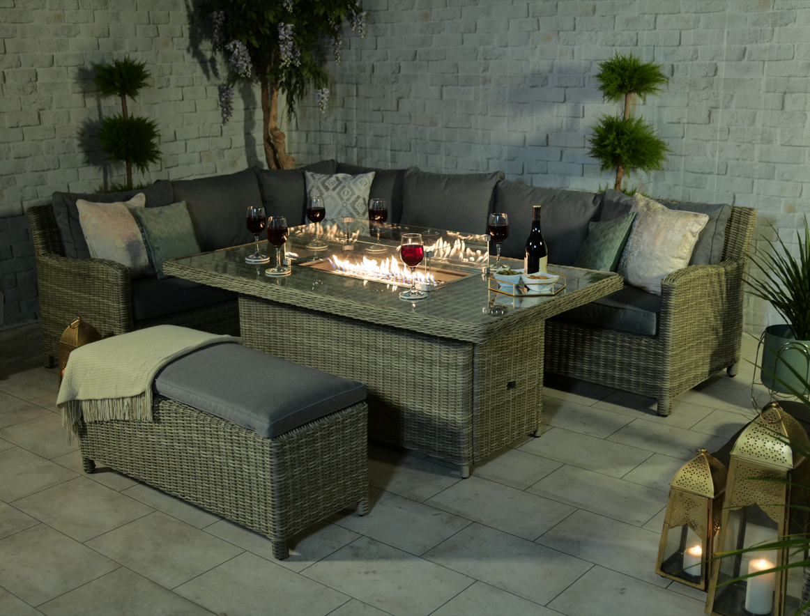 Wentworth 7Pc Deluxe Modular Corner Dining Set w/ 170 x 100cm Firepit Table For The Home Interiors