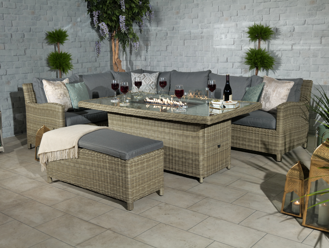 Wentworth 7Pc Deluxe Modular Corner Dining Set w/ 170 x 100cm Firepit Table For The Home Interiors