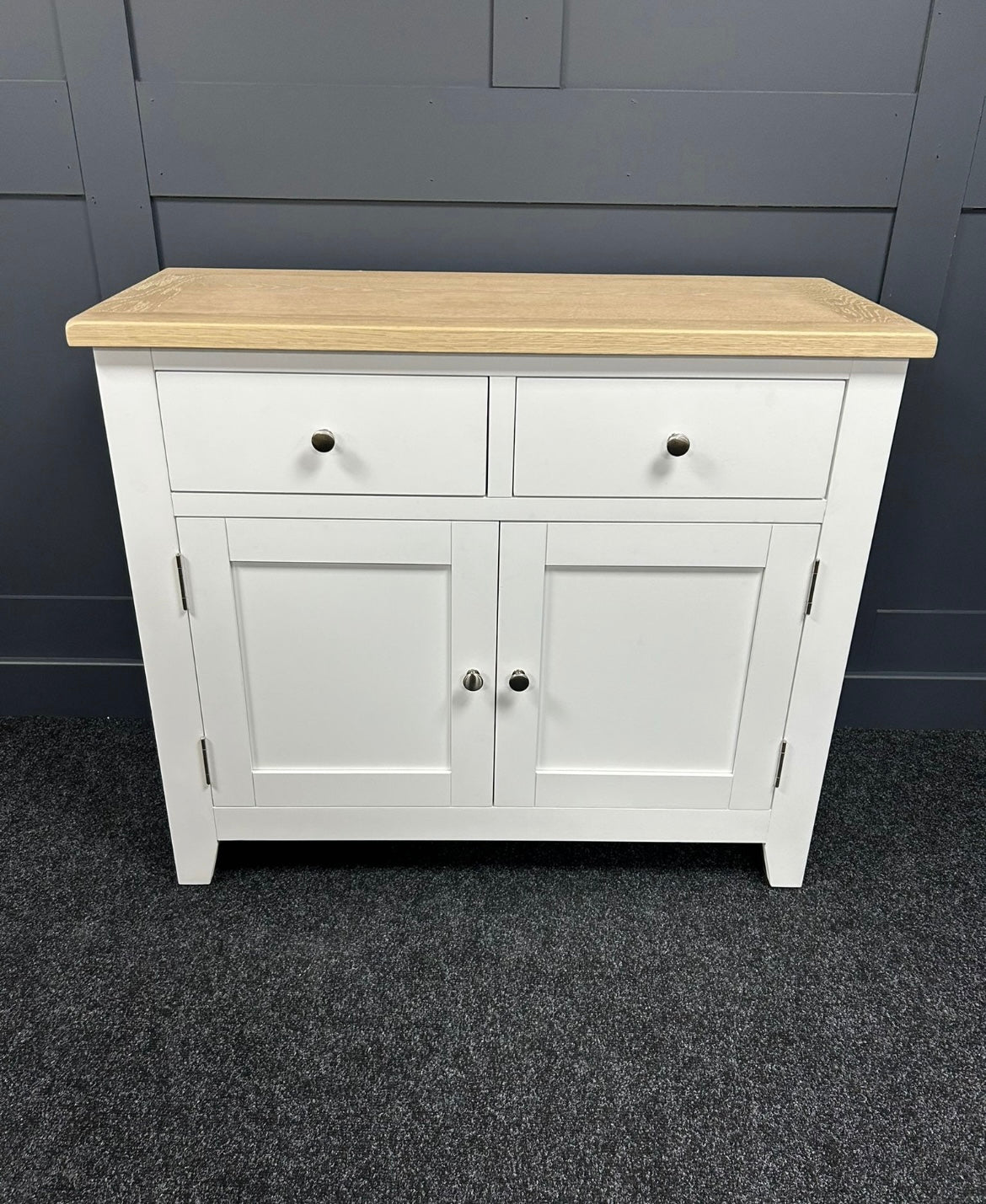 White Small Sideboard With Oak Top For The Home Interiors