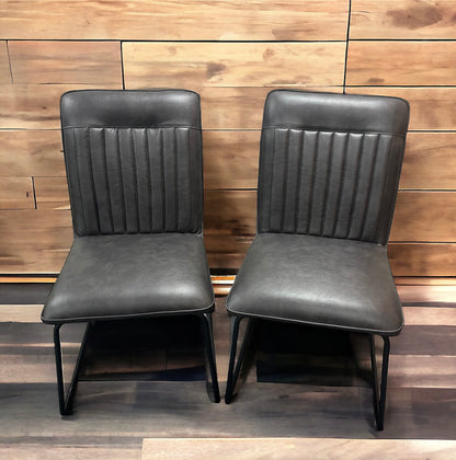 Hew Industrial PU Leather Dining Chairs - Black (Pair)
