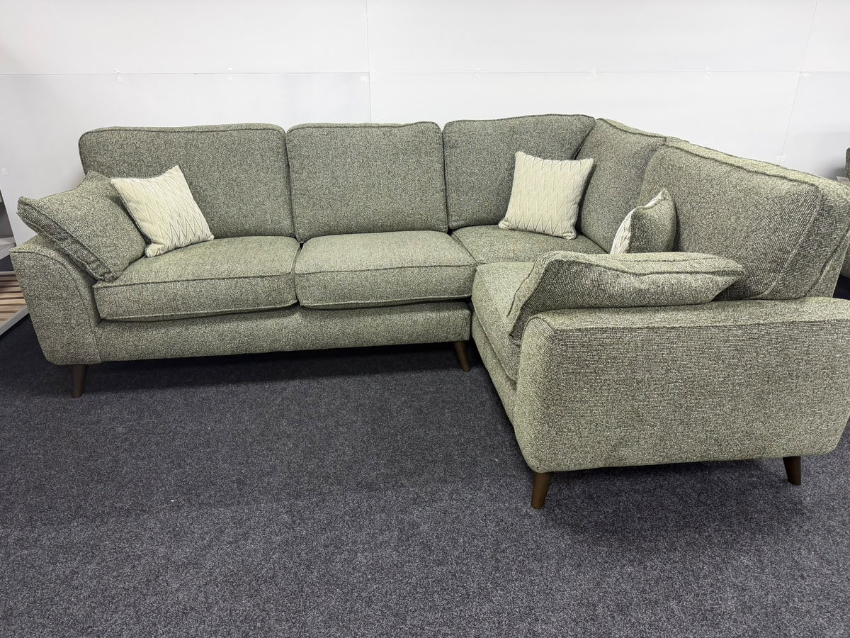 Green RHF Corner sofa & Love Chair