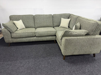 Green RHF Corner sofa & Love Chair