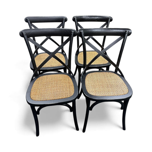 Black Wooden Dining Chairs With Wicker Seat x4
