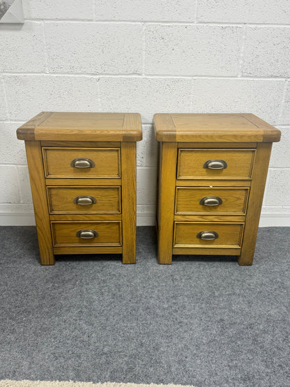 Oak 3 Drawer Bedside Tables (Pair)