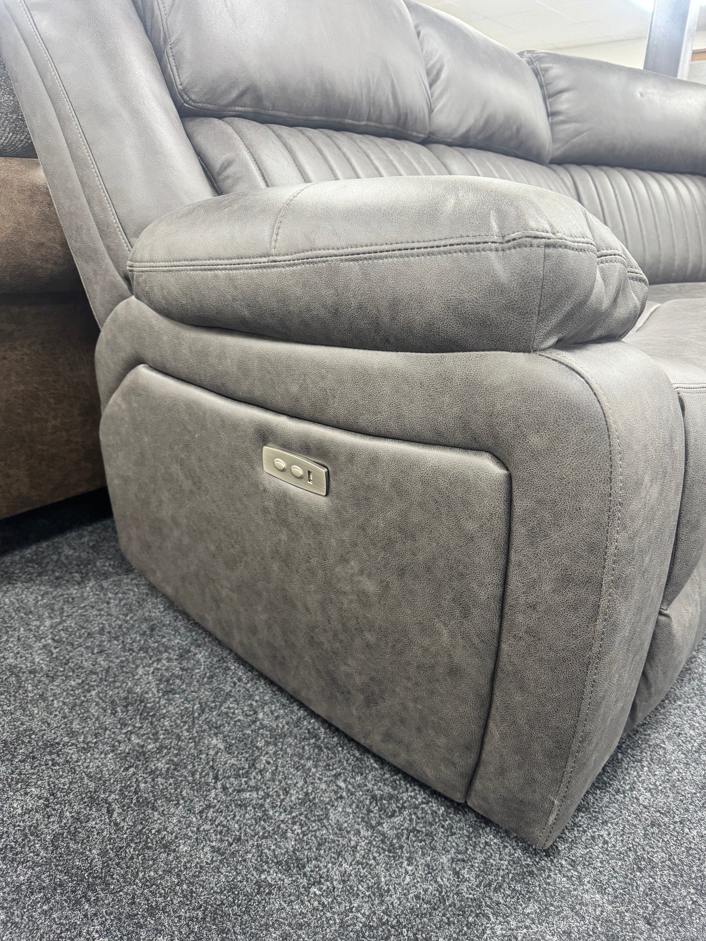 Grey Leather 2 On 2 Electric Recliner Corner Sofa