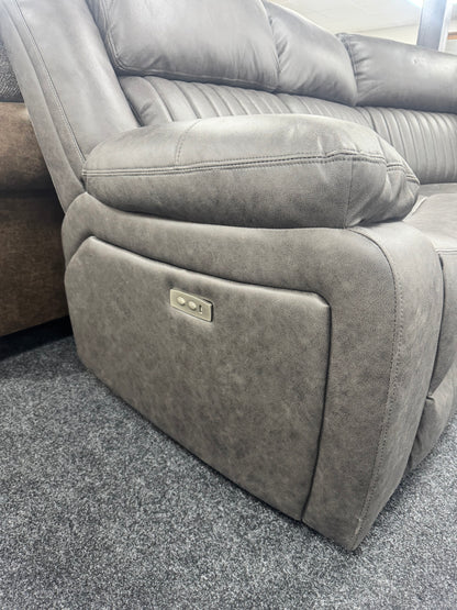 Grey Leather 2 On 2 Electric Recliner Corner Sofa