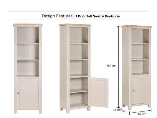 Windermere Painted 1 Door Tall Narrow Bookcase