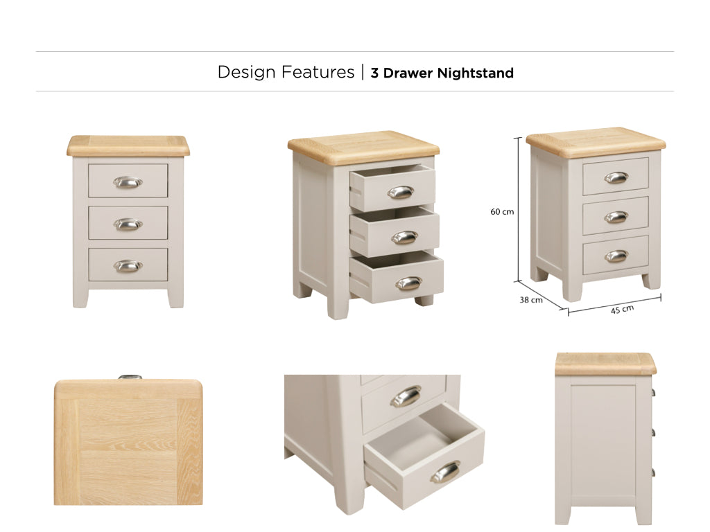 Windermere Painted 3 Drawer Bedside