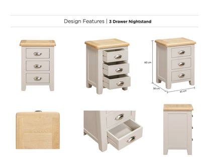 Windermere Painted 3 Drawer Bedside