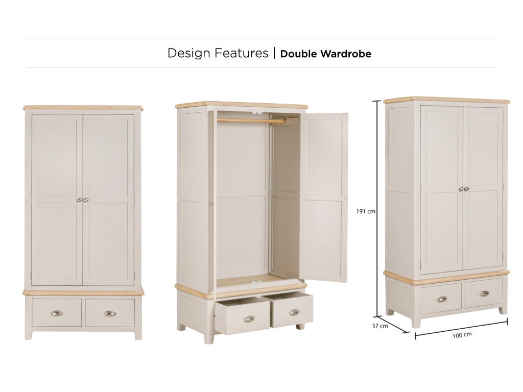 Windermere Painted Double Wardrobe with 2 Drawers