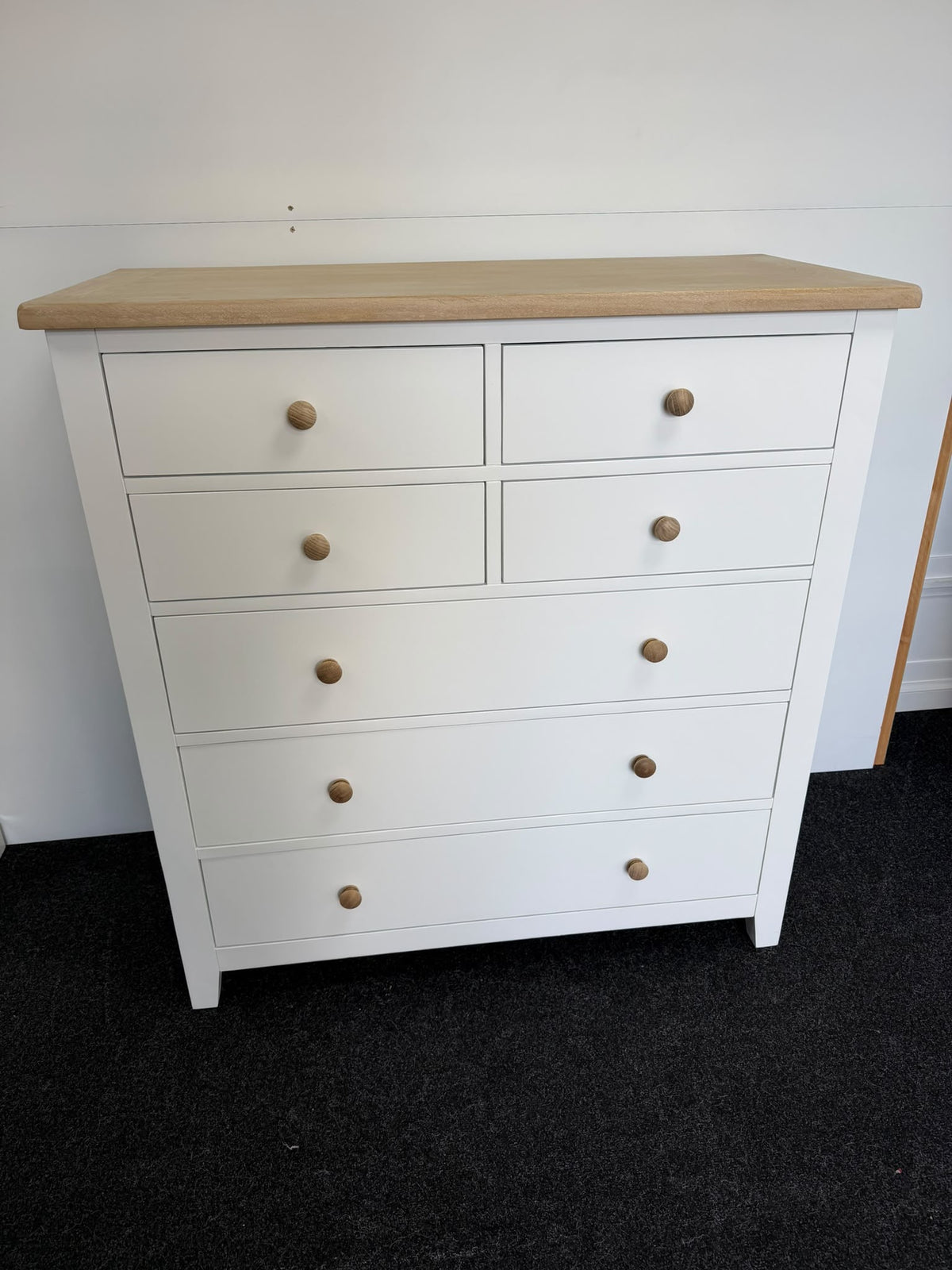 White 7 Drawer Chest Of Drawers With Oak Top