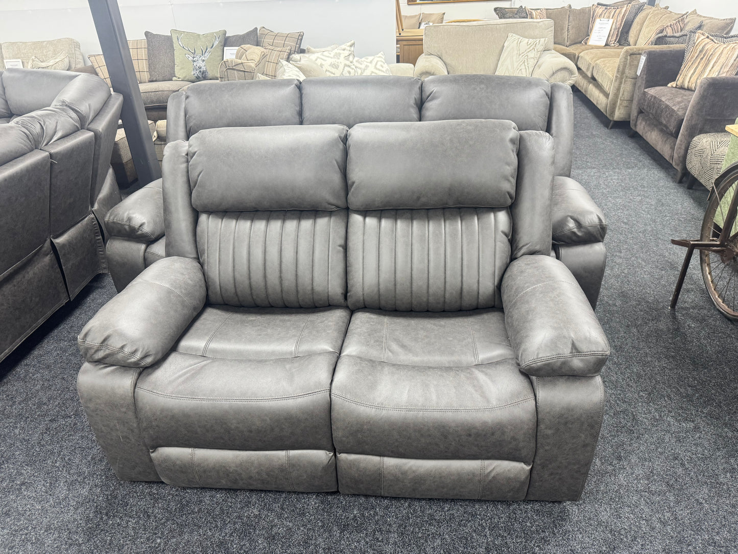 Grey Leather 3&2 Electric Recliner Sofa Set