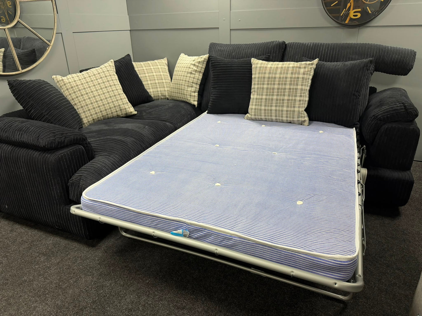 Black Corded Corner Sofa With Sofabed
