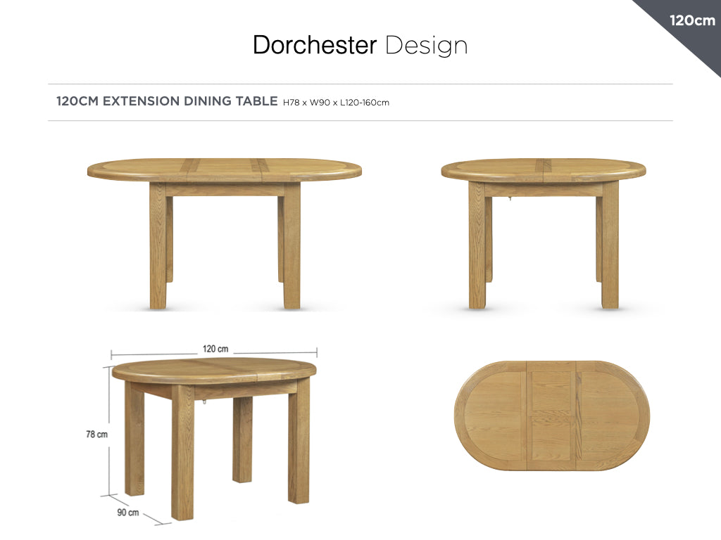 Dorchester Oak 120-160cm Oval Extension Table