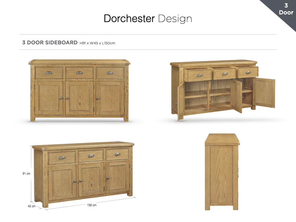 Dorchester Oak 3 Door Sideboard