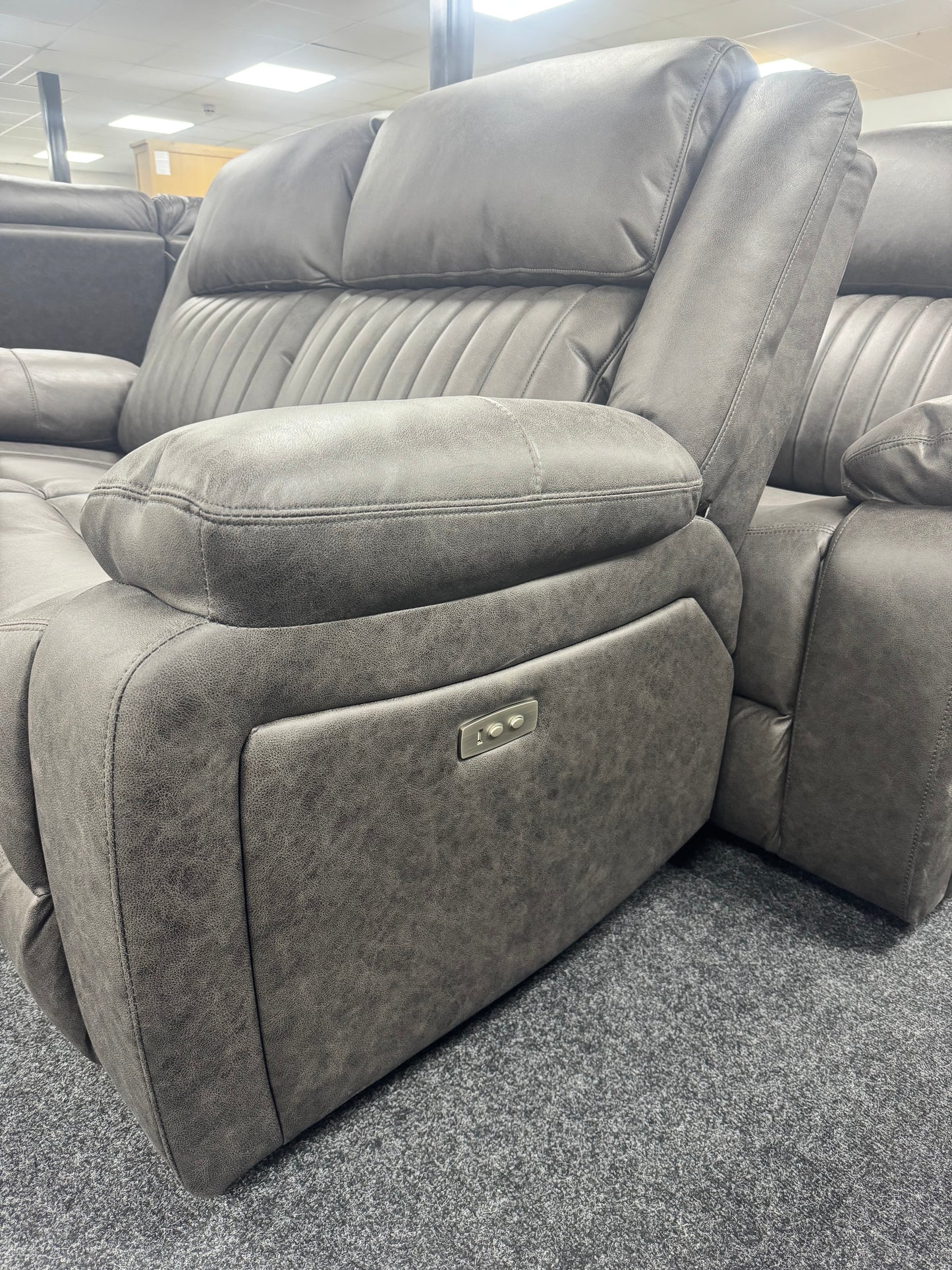 Grey Leather 3&2 Electric Recliner Sofa Set