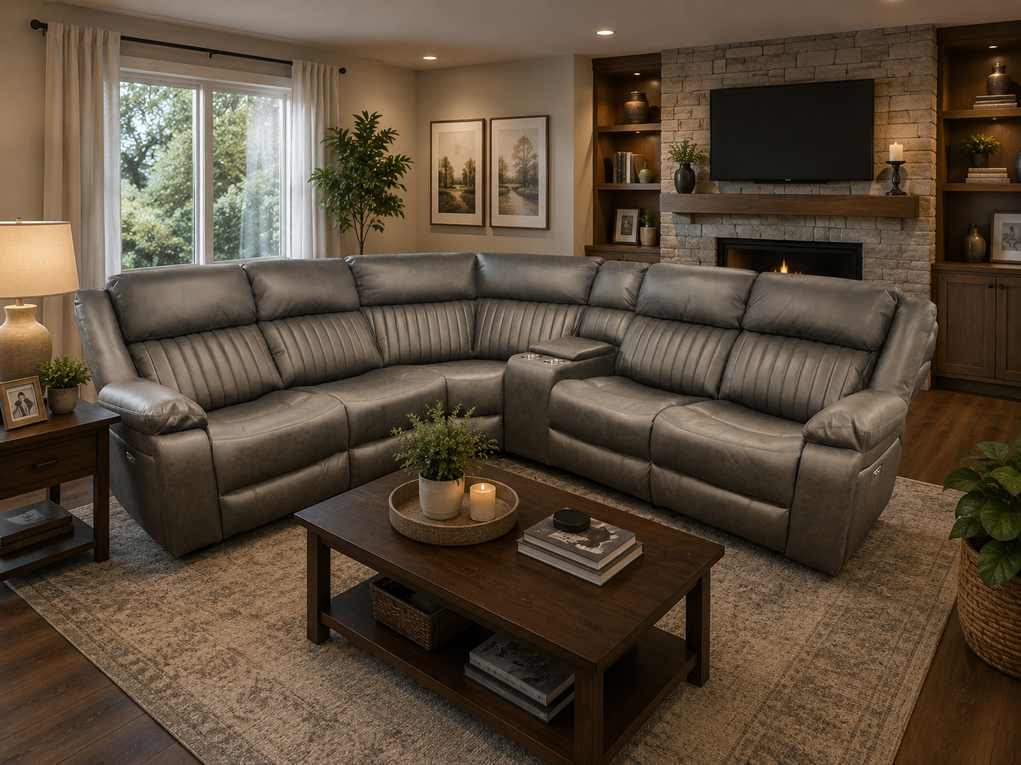 Grey Leather 2 On 2 Electric Recliner Corner Sofa