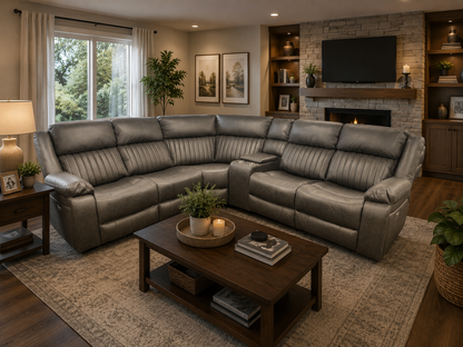 Grey Leather 2 On 2 Electric Recliner Corner Sofa