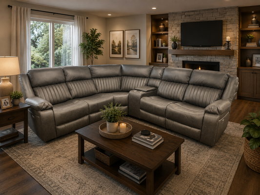 Grey Leather 2 On 2 Electric Recliner Corner Sofa