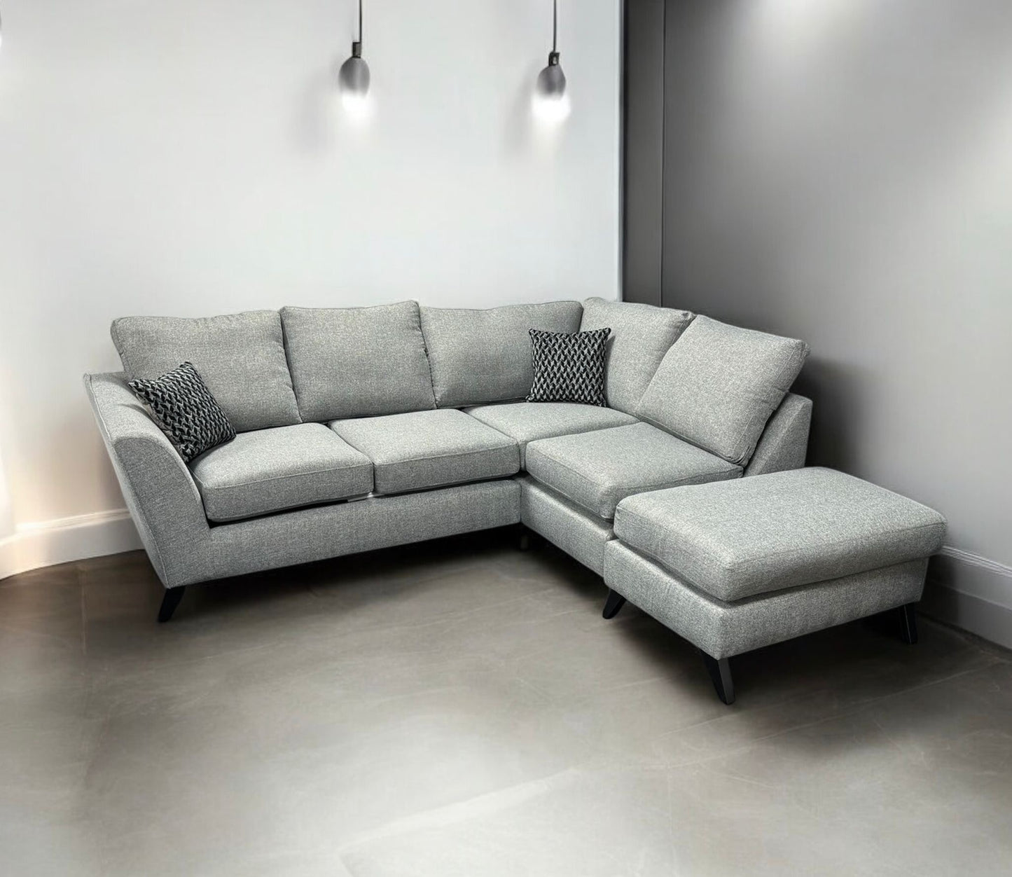 Grey RHF 2 On 1 Corner Sofa With Footstool