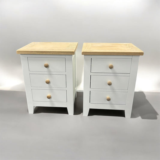 3 Drawer White Bedside Table (PAIR)