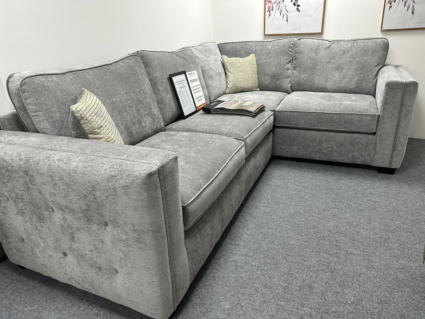 Silver 2 On 1 RHF Corner Sofa (Ex Display)