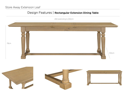 Chateau Rustic 200-250cm Extension Dining Table