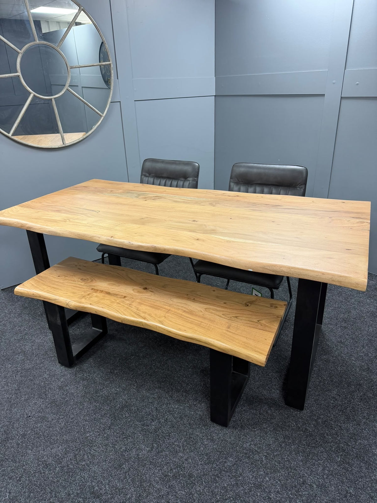 Oak 1.8m Dining Table With Bench & 2 Dining Chairs