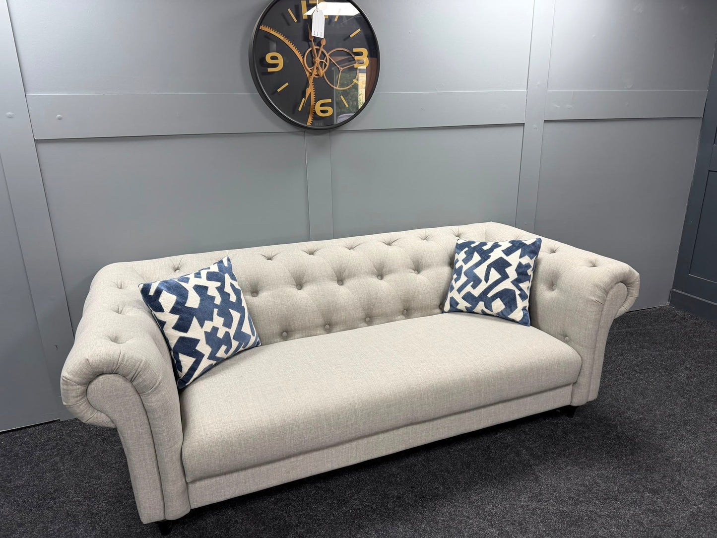 Grey 3 Seater Chesterfield Sofa