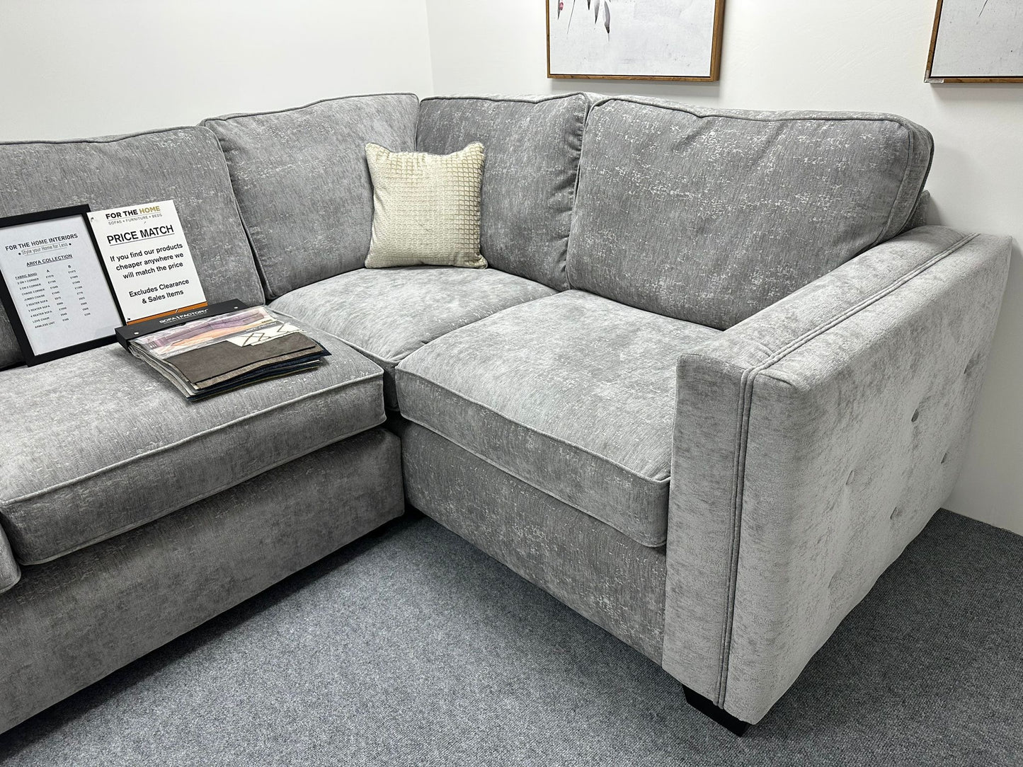 Silver 2 On 1 RHF Corner Sofa (Ex Display)